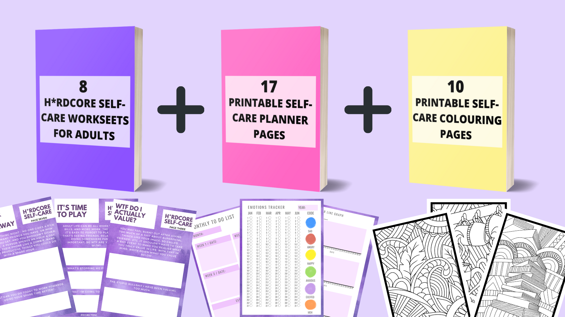 Hardcore Printable Self-Care Worksheets Bundle For Adults